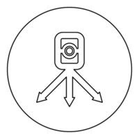 Theodolite survey equipment for measurements on tripod geodetic device tacheometer research level instrument geodesy tool icon in circle round black color vector illustration image outline contour