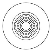 Sewer hatch manhole cover icon in circle round black color vector illustration image outline contour line thin style