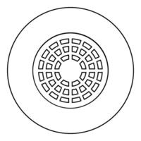 Sewer hatch manhole cover icon in circle round black color vector illustration image outline contour line thin style