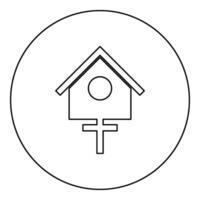 Bird box starling house birdhouse nesting icon in circle round black color vector illustration image outline contour line thin style
