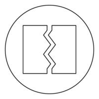 Breach broken torn tear object document icon in circle round black color vector illustration image outline contour line thin style