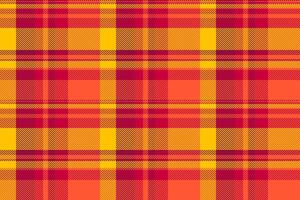 Funky textile check background, scarf seamless tartan pattern. Template plaid vector texture fabric in red and golden poppy colors.