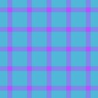 Scratched textile vector pattern, pop check tartan fabric. Frame background plaid texture seamless in cyan and violet colors.