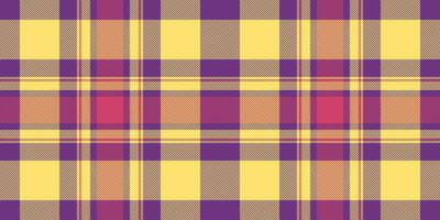Conceptual plaid vector background, stroke seamless pattern texture. Surface tartan check fabric textile in yellow and eminence colors.