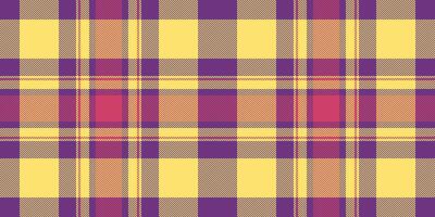 Conceptual plaid vector background, stroke seamless pattern texture. Surface tartan check fabric textile in yellow and eminence colors.