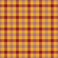 Dining room seamless texture fabric, formal tartan plaid pattern. Comfort textile vector check background in red and amber colors.