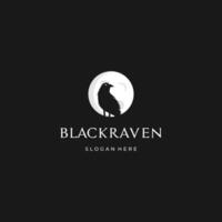 Raven and moon logo design illustration vector