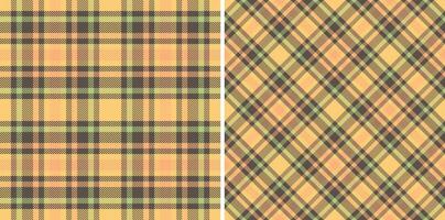 Plaid textile background of fabric tartan check with a pattern seamless vector texture. Set in fall colors. Trendy fashion essentials.