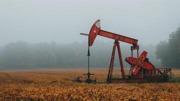 ai generado petróleo bomba integración en agrícola paisaje dónde energía y agricultura chocar foto