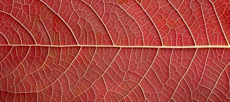 AI generated Red leaf skeleton texture background ideal for nature inspired designs and creative projects photo