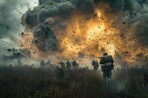 AI generated War, a moment frozen in the frame, the soul is touched by fear and grief photo