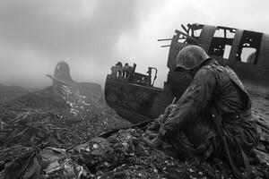 ai generado un sentido reflexión de horror, un capturar el emociones de tragedia durante el genial segundo guerra, un Mira a el profundidad de emoción y temor durante un difícil período en historia foto