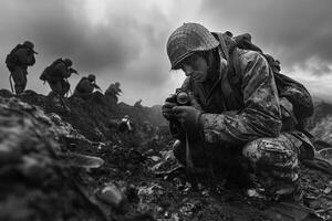 ai generado un sentido reflexión de horror, un capturar el emociones de tragedia durante el genial segundo guerra, un Mira a el profundidad de emoción y temor durante un difícil período en historia foto