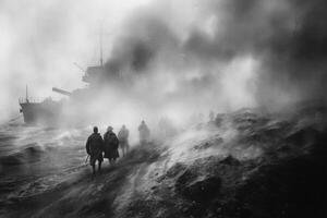 AI generated War, a moment frozen in the frame, the soul is touched by fear and grief photo