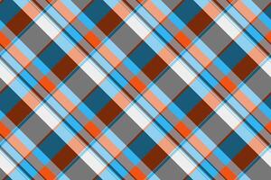 Designs fabric plaid textile, thread tartan check pattern. Woman texture seamless vector background in cyan and orange colors.