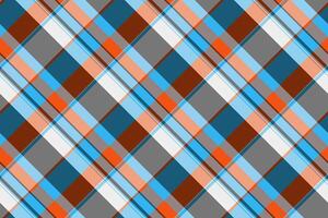 Designs fabric plaid textile, thread tartan check pattern. Woman texture seamless vector background in cyan and orange colors.