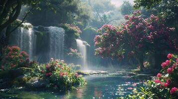 AI generated The garden is a beautiful setting for the summer. photo