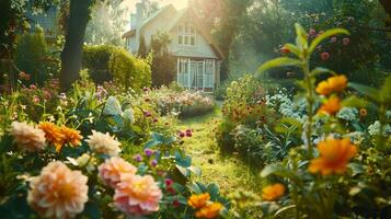 ai generado el jardín es un hermosa ajuste para el verano. foto