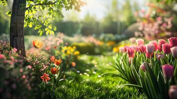 ai generado el jardín es un hermosa ajuste para el verano. foto