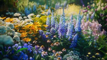 AI generated The garden is a beautiful setting for the summer. photo