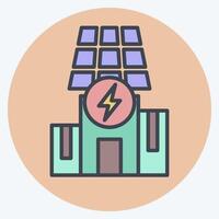 Icon Solar Powered Building. related to Solar Panel symbol. color mate style. simple design illustration. vector