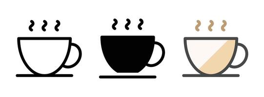 Multipurpose Hot Coffee Vector Icon in Outline, Glyph, Filled Outline Style