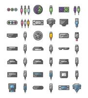 Multipurpose Port and Connector Vector Icon Set in Filled Outline Style