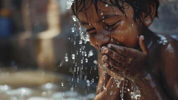 ai generado africano niño con agua. mundo agua día concepto foto