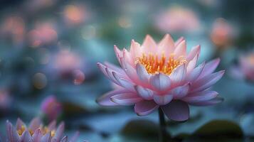 AI generated Panoramic Lotus Flower in Full Bloom, Vibrant Water Lily Attraction photo