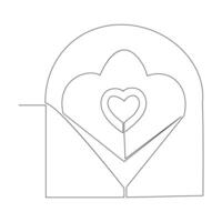 Continuous one line drawing of envelope with heart. Love letter. Vector illustration