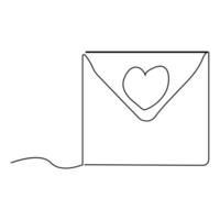 Continuous one line drawing of envelope with heart. Love letter. Vector illustration