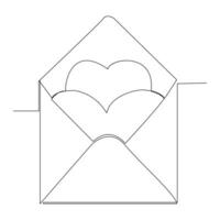 Continuous one line drawing of envelope with heart. Love letter. Vector illustration