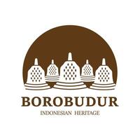 Simple Borobudur Temple Logo Vector Design, Stupa of Borobudur Stone Temple Indonesian Heritage Silhouette Logo Design