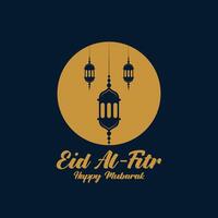 Eid al Fitr Mubarak logo design with the concept of lanterns and mosques. Logo for greetings, friendship, Muslims and celebration vector