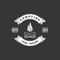 vintage Campfire Logo Design, Camping Vector. Logo for camping , adventure wildlife , campfire and wilderness vector