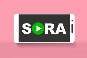 Sora AI logo online video generator on smartphone screen vector. Mobile phone with Sora icon. Sora is a artificial intelligence of text to video generator, video model of OpenAI chatGPT. vector