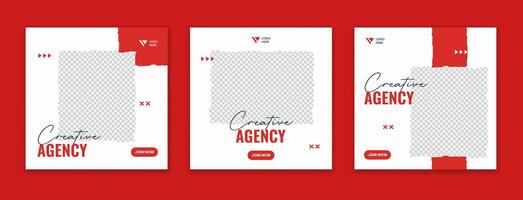 Red corporate social media post template set. Business creative agency square design. Editable advertising layout vector