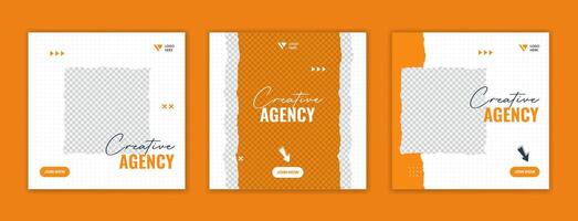 Orange trendy corporate social media post design template. Creative business agency layout vector