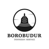 Simple Borobudur Temple Logo Vector Design, Stupa of Borobudur Stone Temple Indonesian Heritage Silhouette Logo Design
