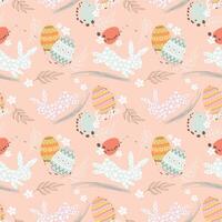 Bunny with Easter egg and flowers seamless pattern vector