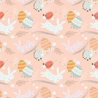 Bunny with Easter egg and flowers seamless pattern vector