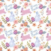 Bunny with Easter egg and flowers seamless pattern vector