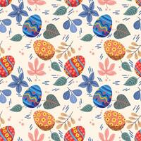 Cute colorful Easter egg with flowers and leaf seamless pattern vector
