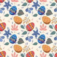 Cute colorful Easter egg with flowers and leaf seamless pattern vector