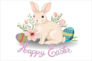 Cute Easter bunny with flowers for decoration. vector