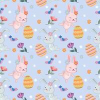 Bunny with Easter egg and flowers seamless pattern vector