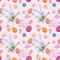 Bunny with Easter egg and flowers seamless pattern vector