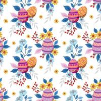 Easter egg with flowers and leaf seamless pattern vector