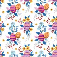 Easter egg with flowers and leaf seamless pattern vector