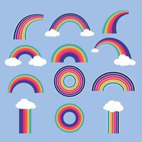 arco iris elemento ilustración, nube y vistoso arcoiris conjunto vector